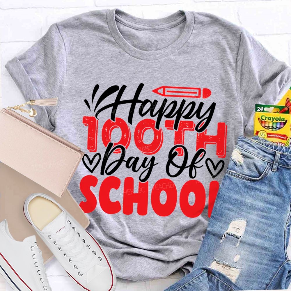 Happy 100th Day Of School Pencil Print T-shirt