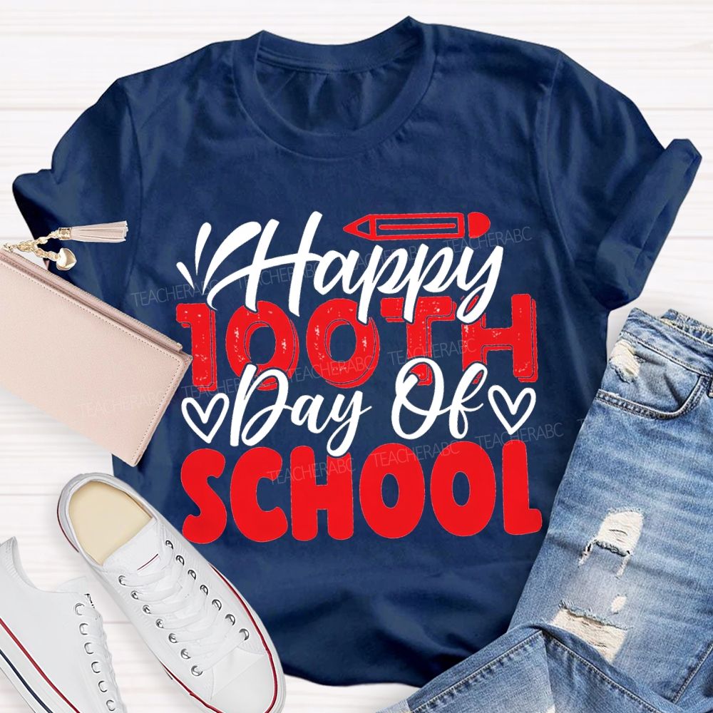 Happy 100th Day Of School Pencil Print T-shirt