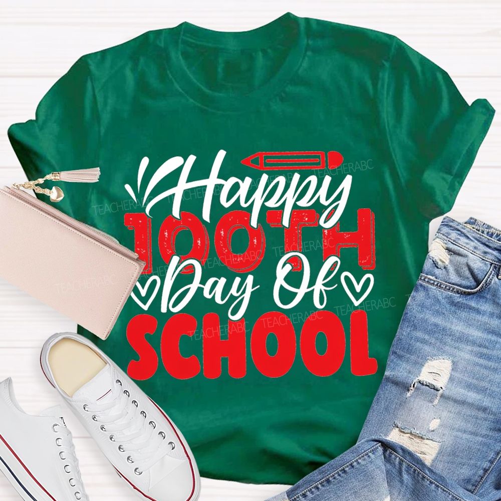 Happy 100th Day Of School Pencil Print T-shirt