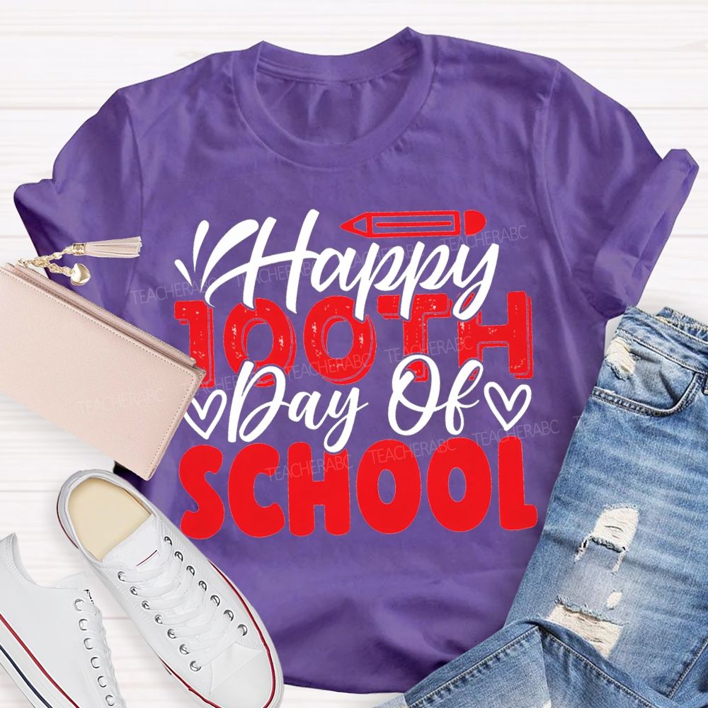 Happy 100th Day Of School Pencil Print T-shirt