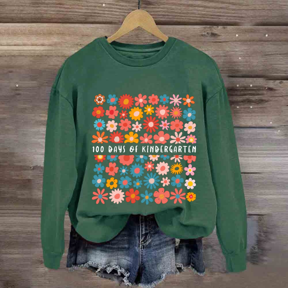 Personalized Grade 100 Days Of Kindergarten Colorful Little Flowers Sweatshirt