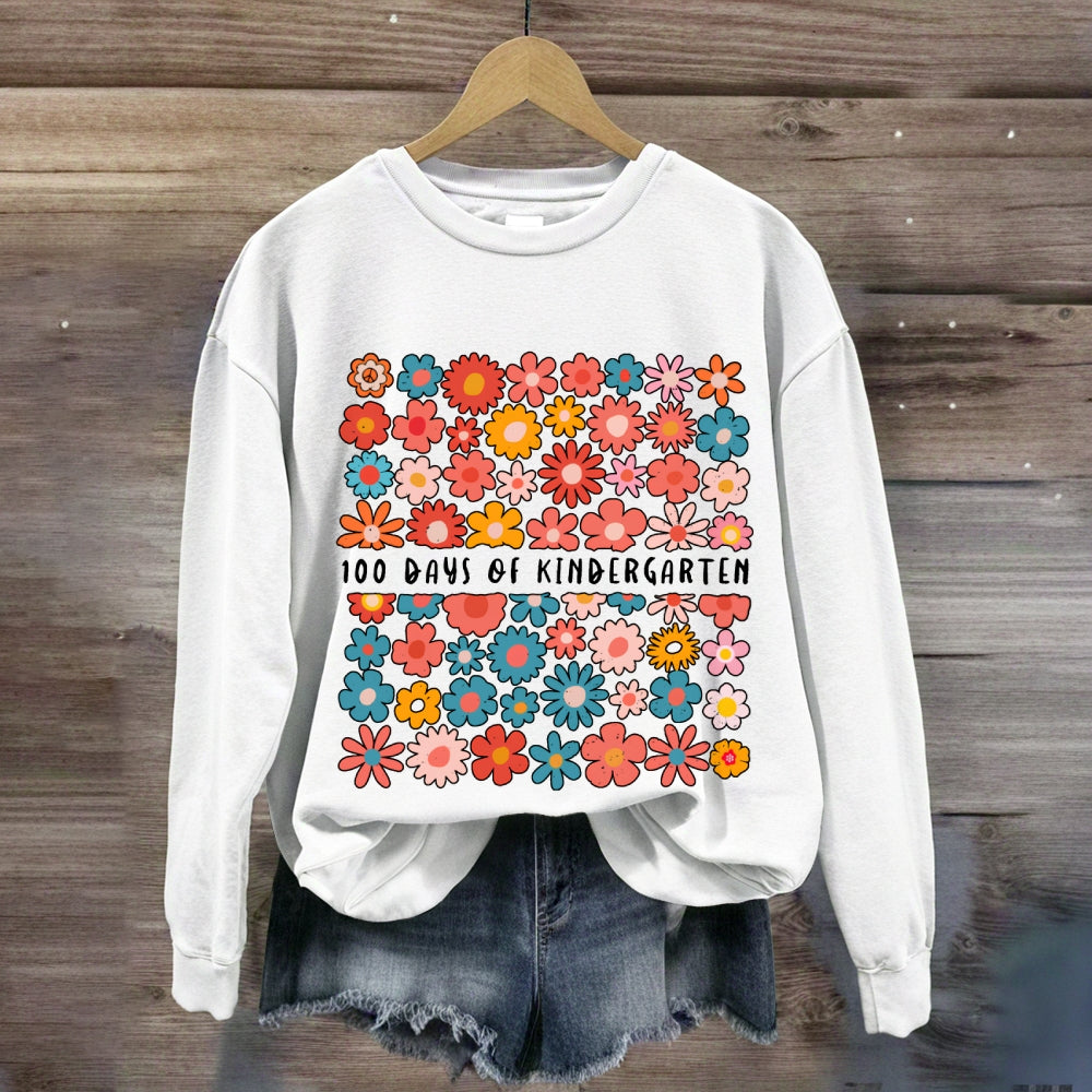 Personalized Grade 100 Days Of Kindergarten Colorful Little Flowers Sweatshirt