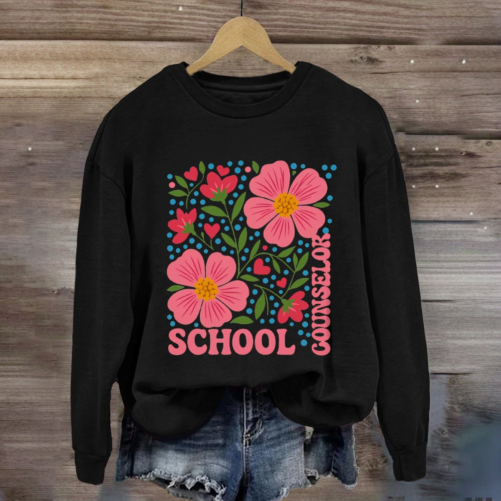 School Counselor Floral And Polka Dot Sweatshirt