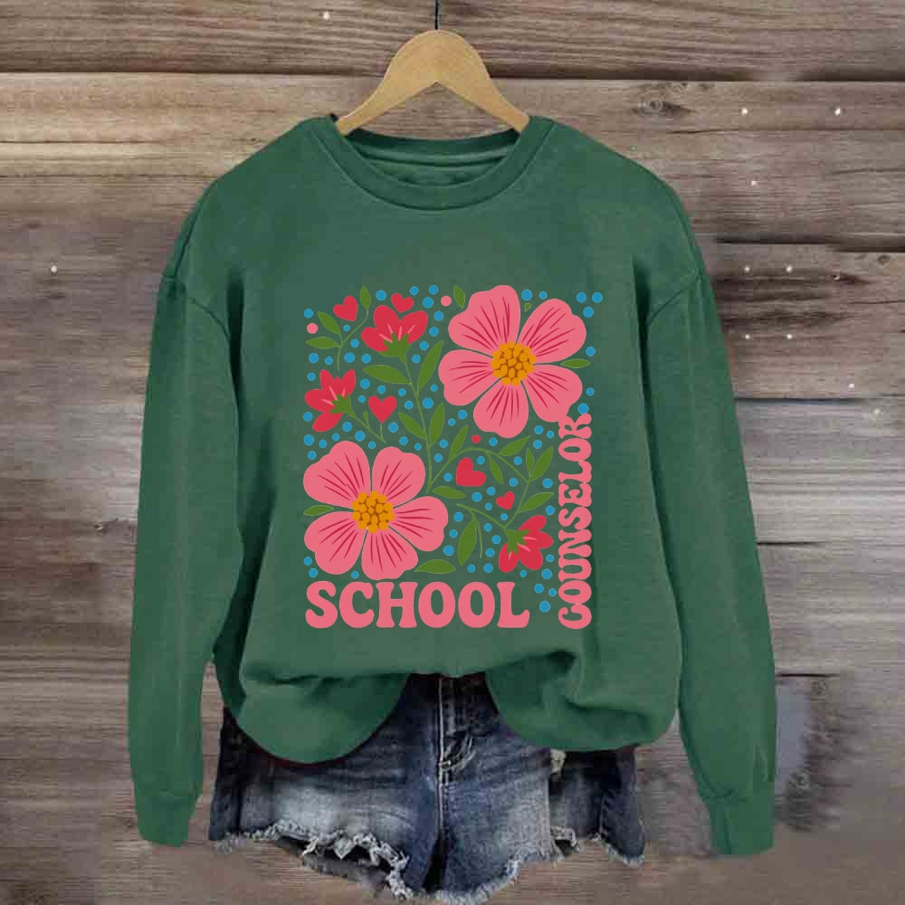 School Counselor Floral And Polka Dot Sweatshirt