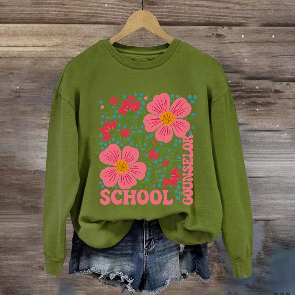 School Counselor Floral And Polka Dot Sweatshirt