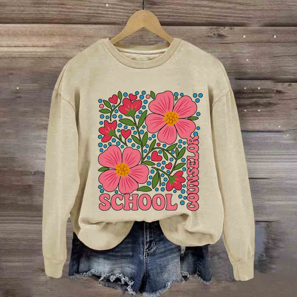School Counselor Floral And Polka Dot Sweatshirt