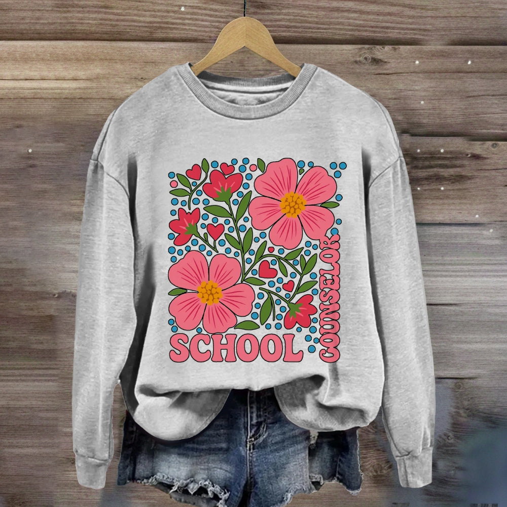 School Counselor Floral And Polka Dot Sweatshirt