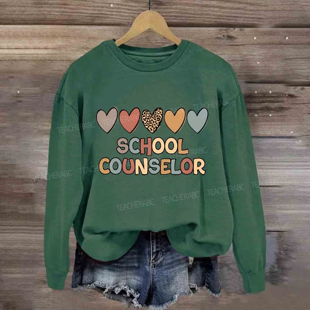 School Counselor Colorful Heart Print Sweatshirt