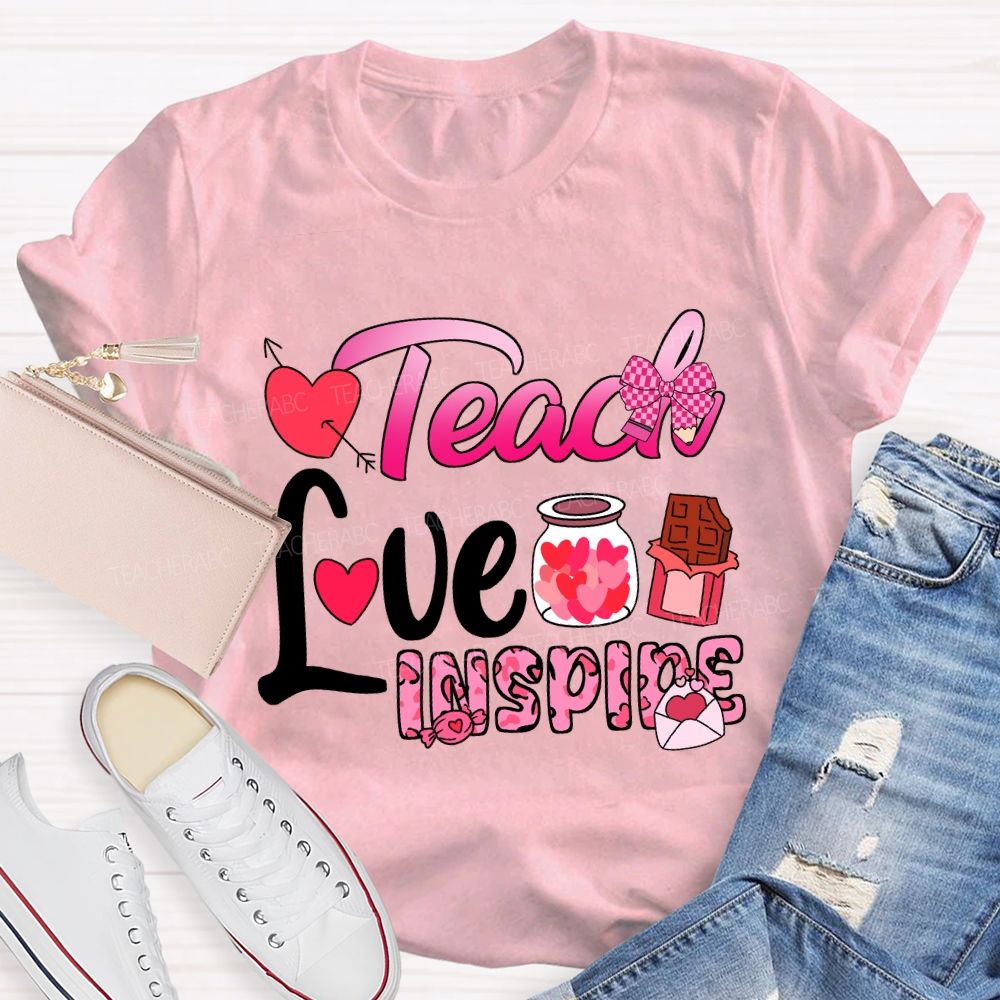 Teach Love Inspire Pink Heart Valentine'S Day T-Shirt