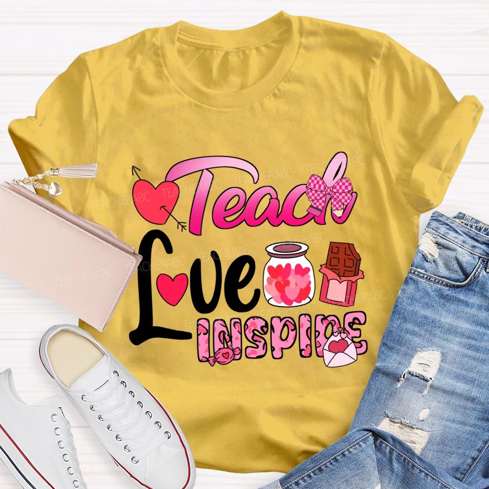 Teach Love Inspire Pink Heart Valentine'S Day T-Shirt
