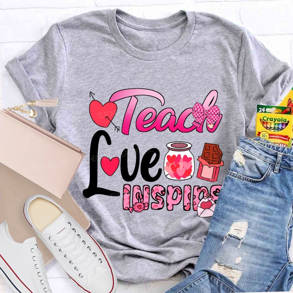 Teach Love Inspire Pink Heart Valentine'S Day T-Shirt