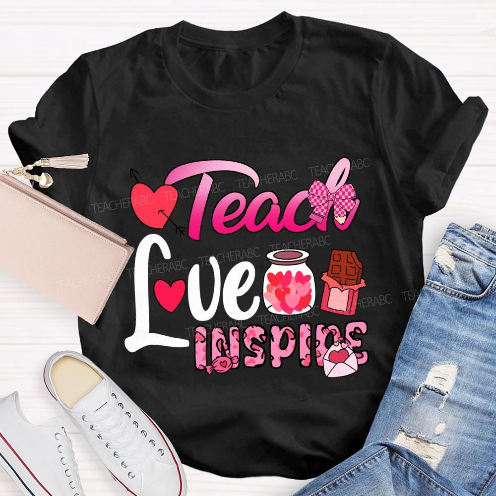 Teach Love Inspire Pink Heart Valentine'S Day T-Shirt