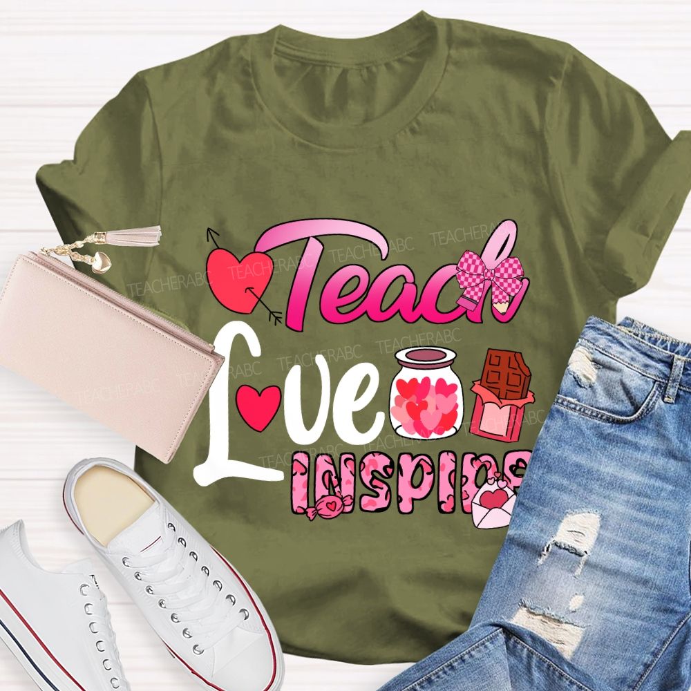 Teach Love Inspire Pink Heart Valentine'S Day T-Shirt
