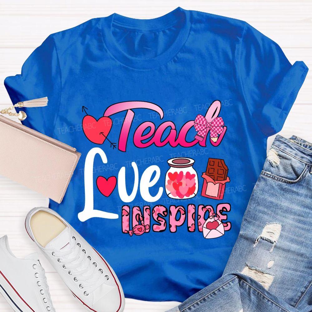 Teach Love Inspire Pink Heart Valentine'S Day T-Shirt