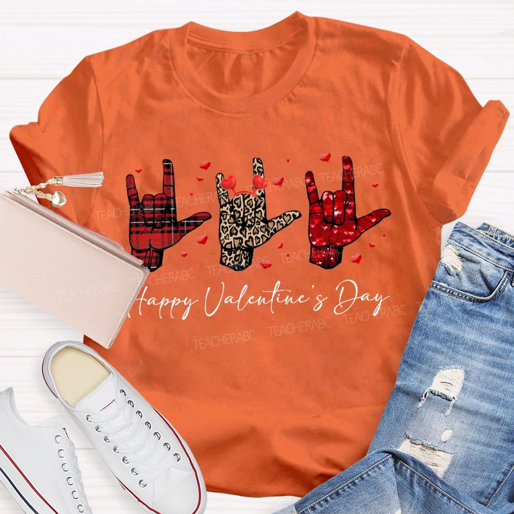 Happy Valentine'S Day Sign Language Heart Print Special Education T-shirt