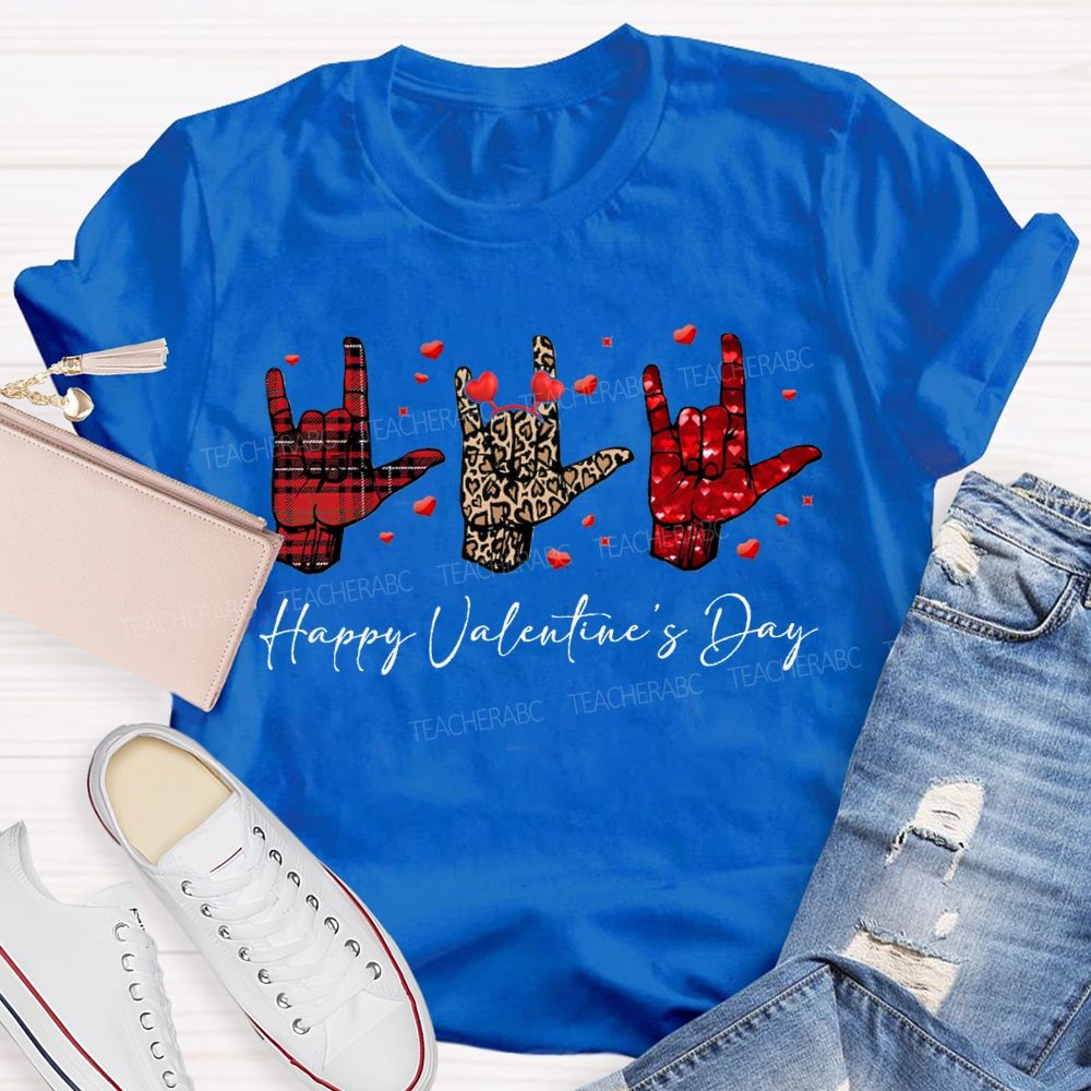 Happy Valentine'S Day Sign Language Heart Print Special Education T-shirt