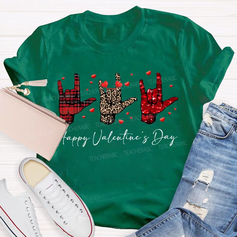 Happy Valentine'S Day Sign Language Heart Print Special Education T-shirt