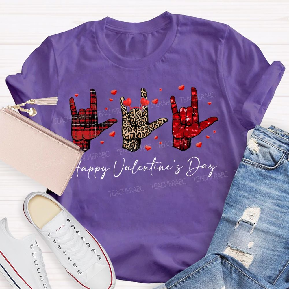Happy Valentine'S Day Sign Language Heart Print Special Education T-shirt