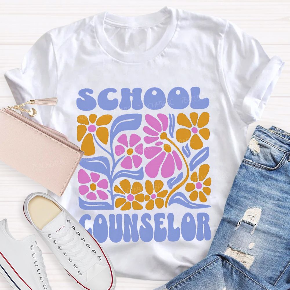 School Counselor Colorful Floral Prints T-shirt