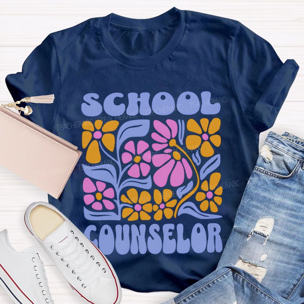 School Counselor Colorful Floral Prints T-shirt