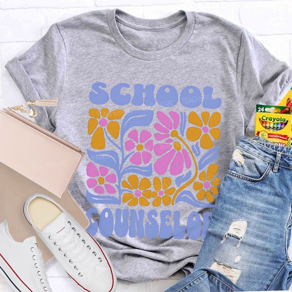 School Counselor Colorful Floral Prints T-shirt