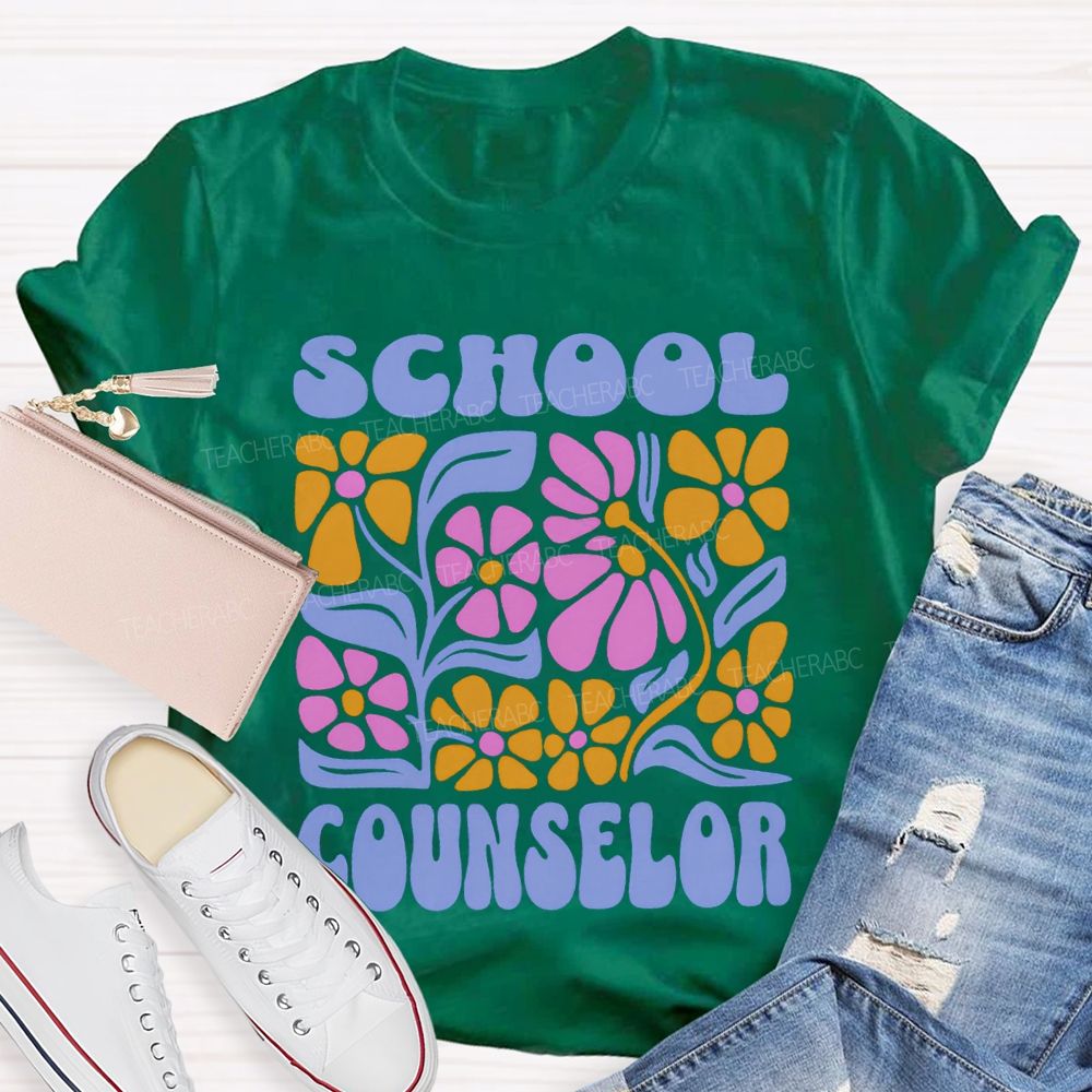 School Counselor Colorful Floral Prints T-shirt