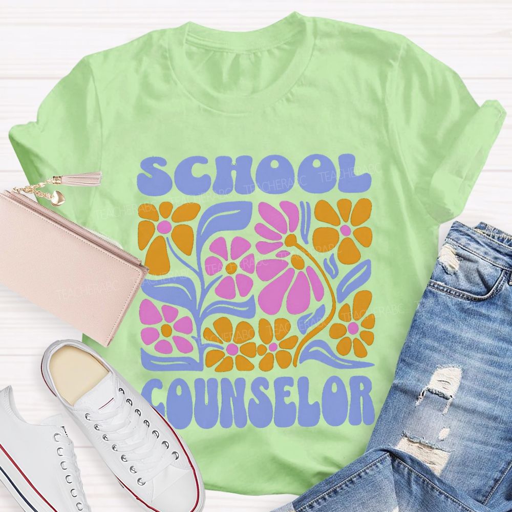 School Counselor Colorful Floral Prints T-shirt