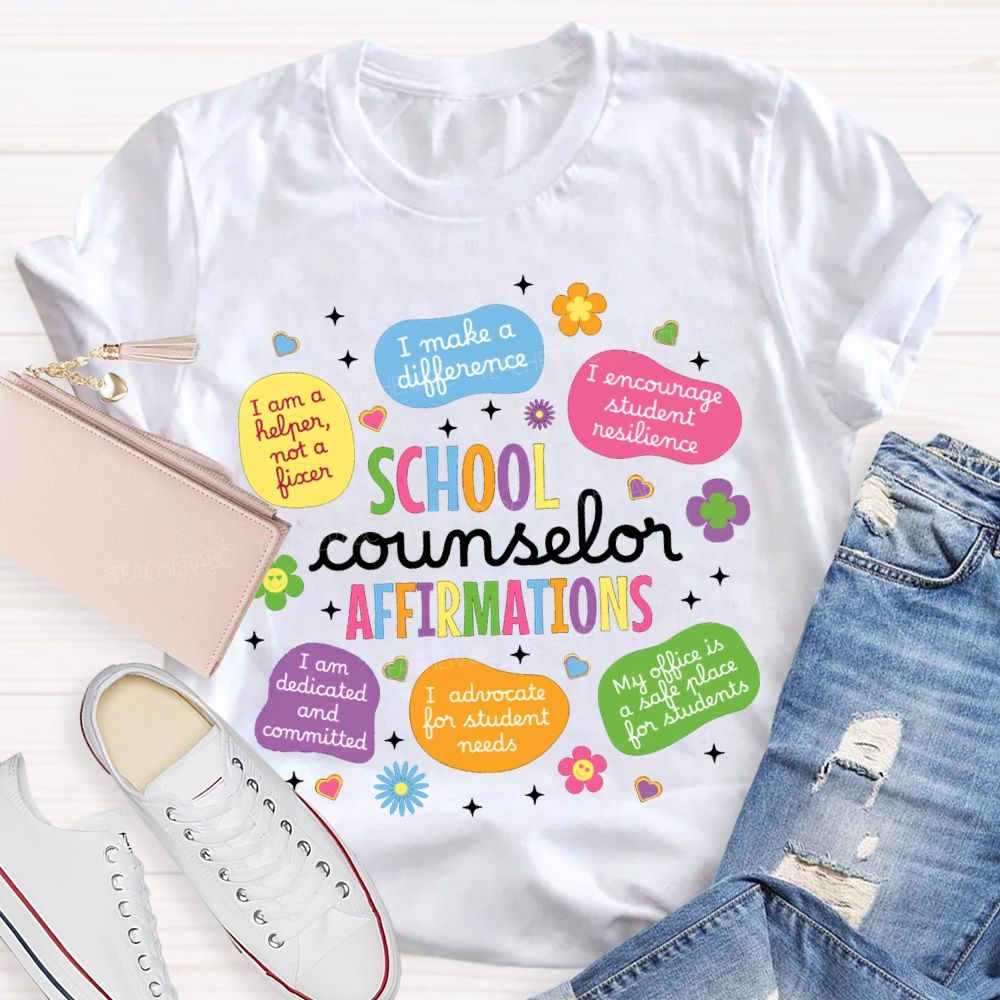 School Counselor Affirmations Colorful Heart Print T-shirt