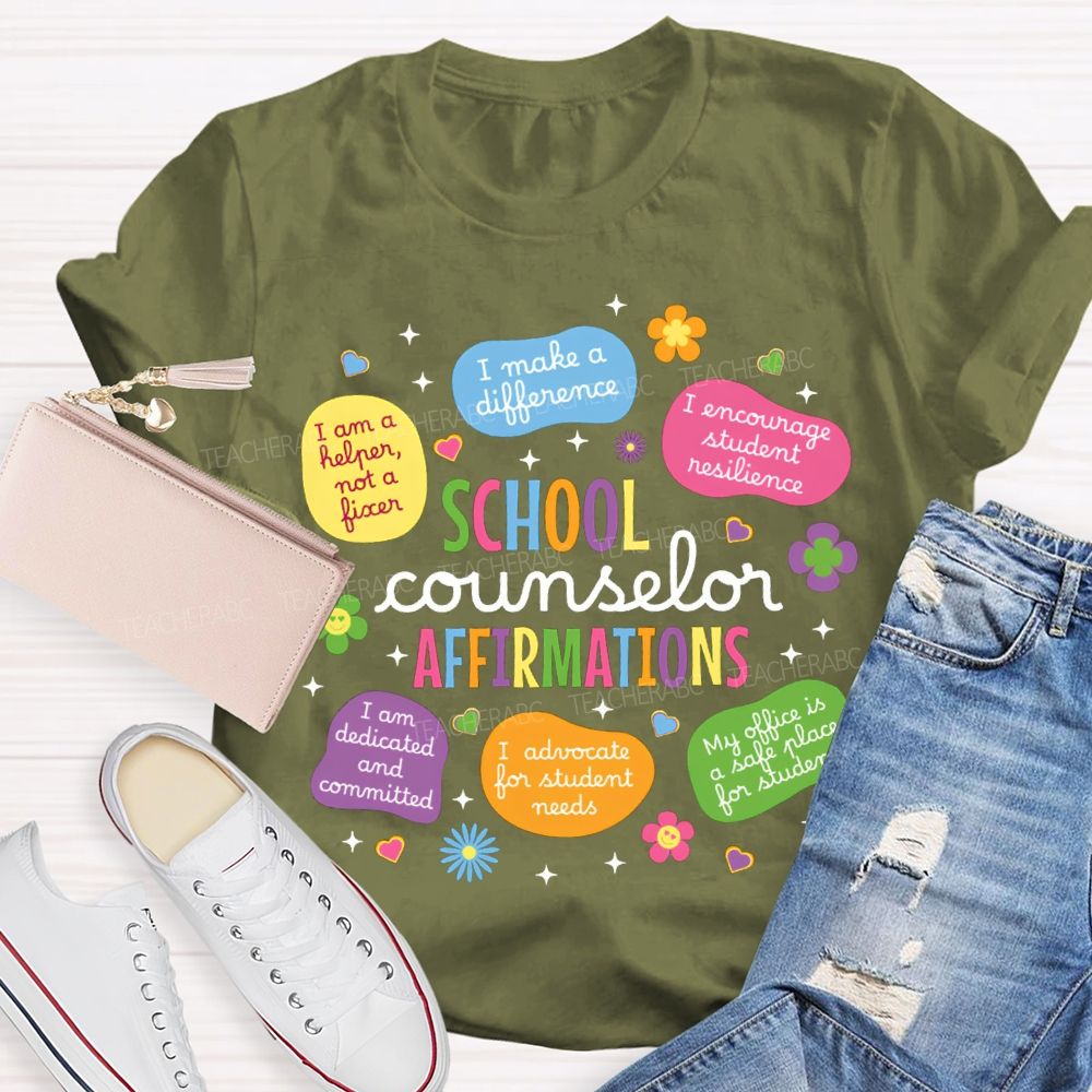 School Counselor Affirmations Colorful Heart Print T-shirt