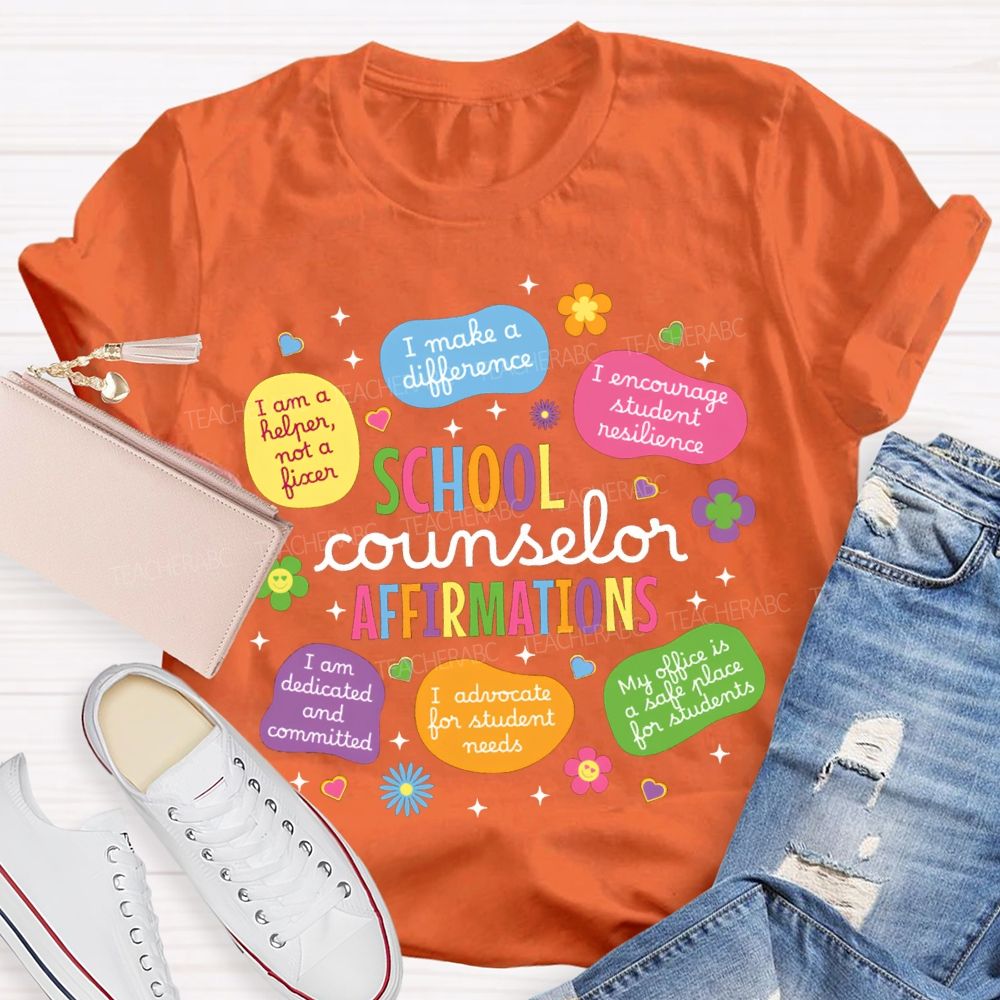 School Counselor Affirmations Colorful Heart Print T-shirt