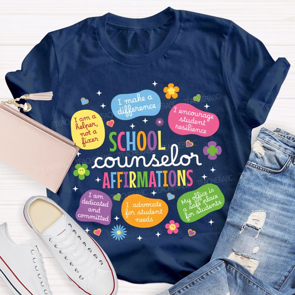 School Counselor Affirmations Colorful Heart Print T-shirt