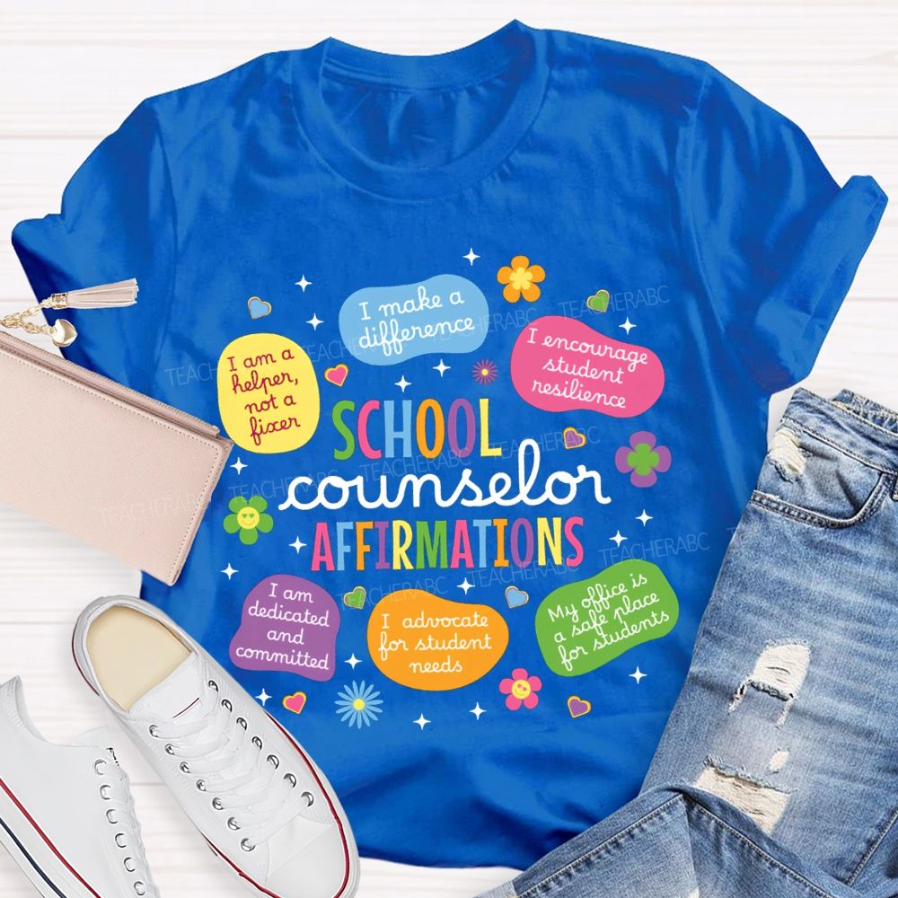 School Counselor Affirmations Colorful Heart Print T-shirt
