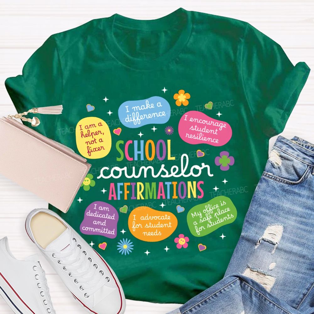 School Counselor Affirmations Colorful Heart Print T-shirt