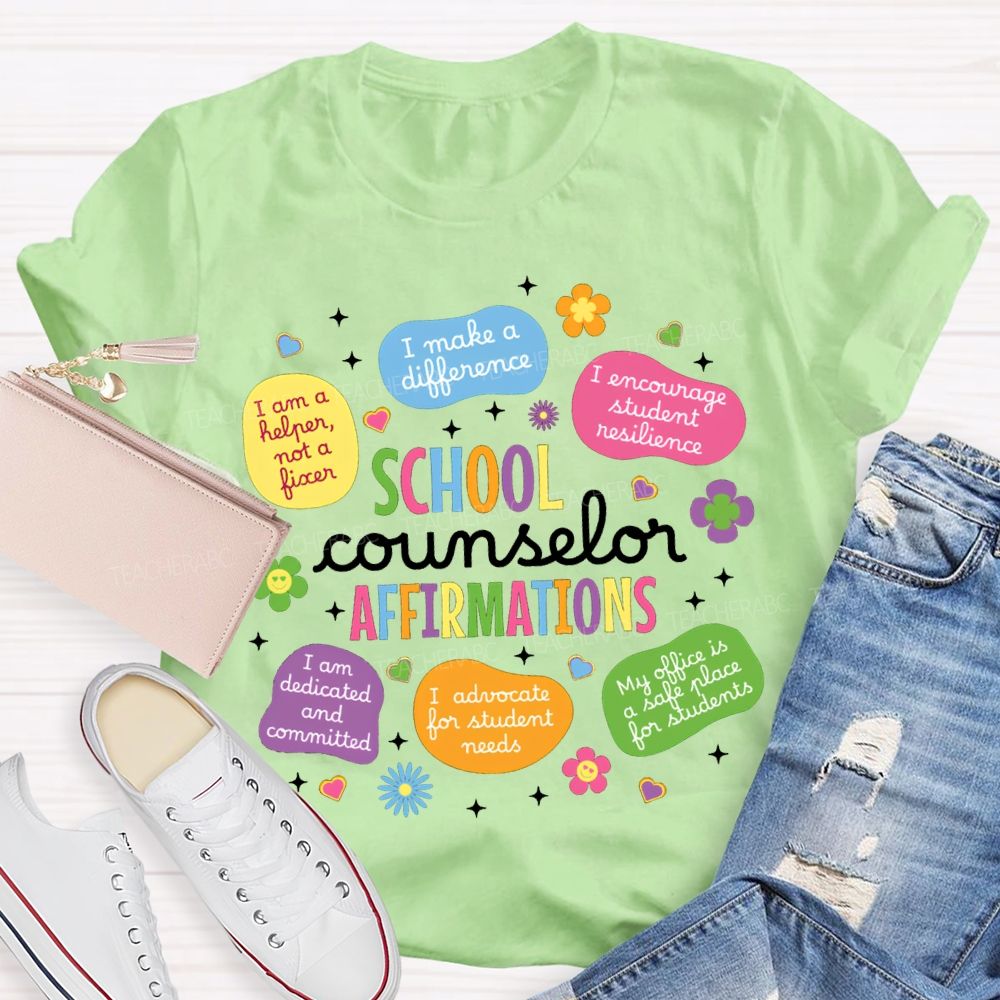 School Counselor Affirmations Colorful Heart Print T-shirt