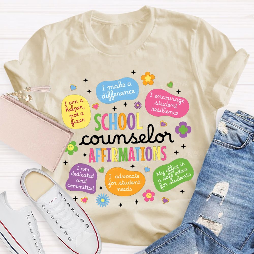 School Counselor Affirmations Colorful Heart Print T-shirt