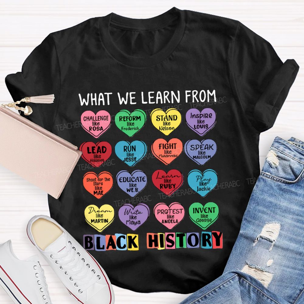 What We Learn From Black History Colorful Heart Print T-shirt
