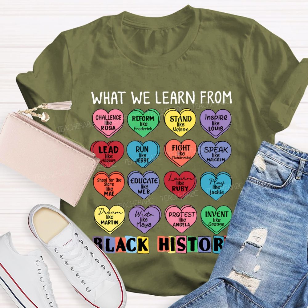 What We Learn From Black History Colorful Heart Print T-shirt