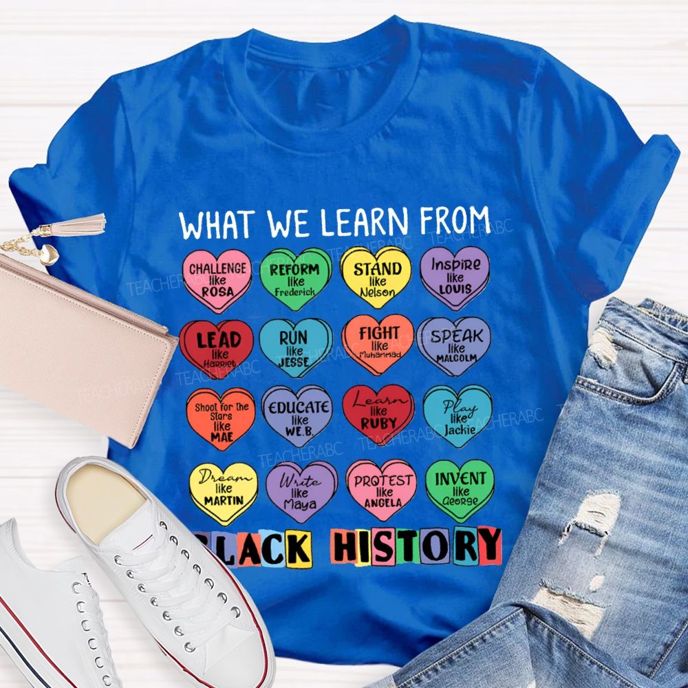 What We Learn From Black History Colorful Heart Print T-shirt