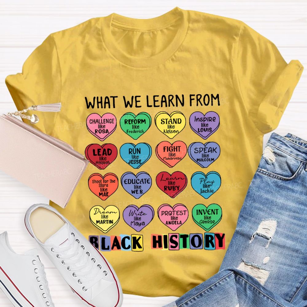 What We Learn From Black History Colorful Heart Print T-shirt