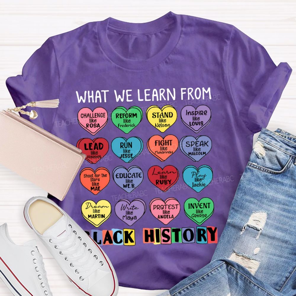 What We Learn From Black History Colorful Heart Print T-shirt