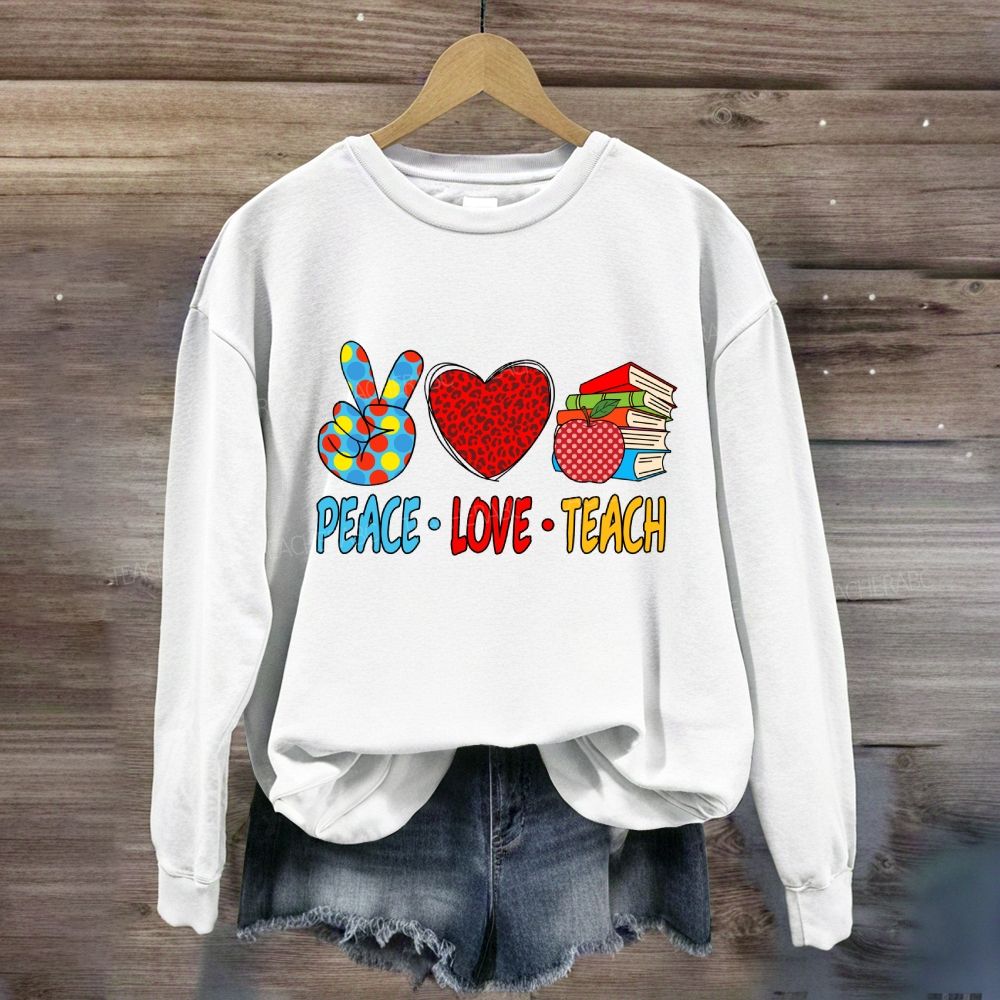 Peace Love Teach Red Leopard Heart Sweatshirt