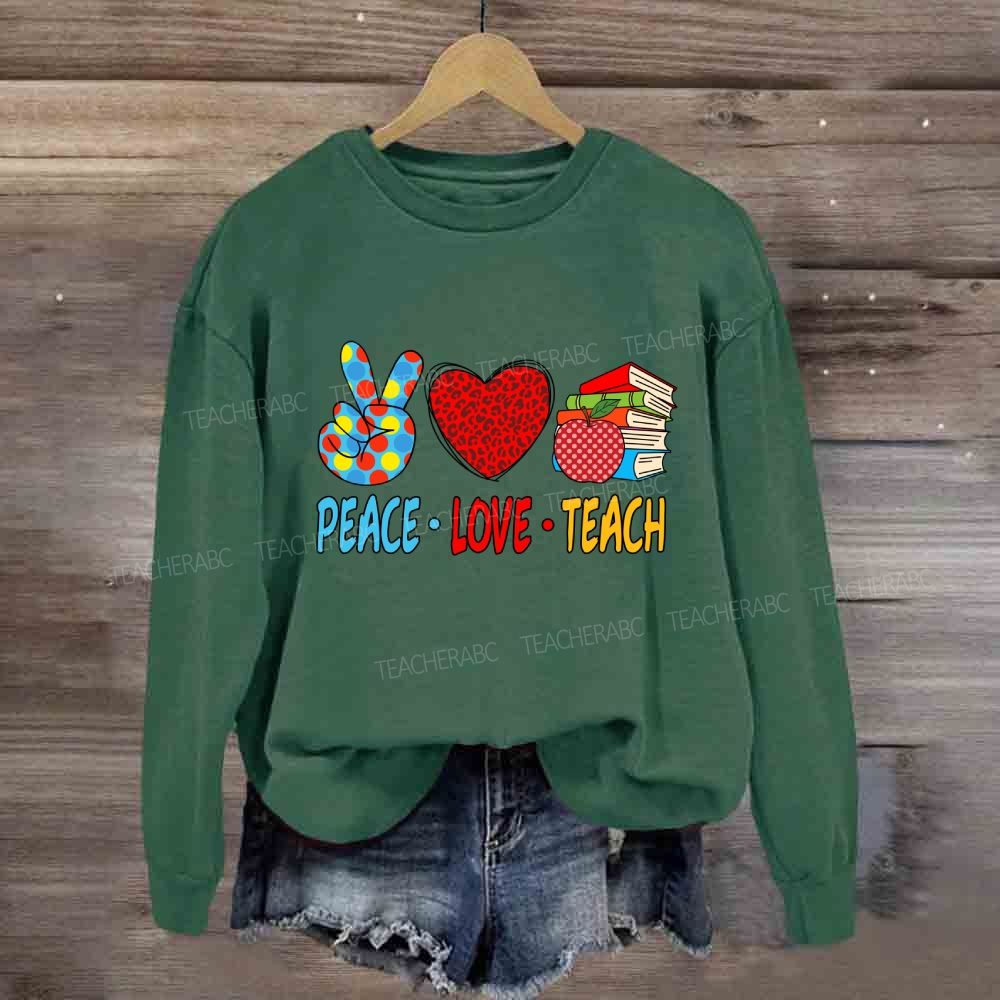 Peace Love Teach Red Leopard Heart Sweatshirt