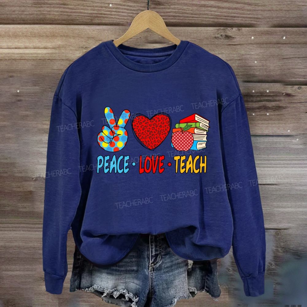 Peace Love Teach Red Leopard Heart Sweatshirt
