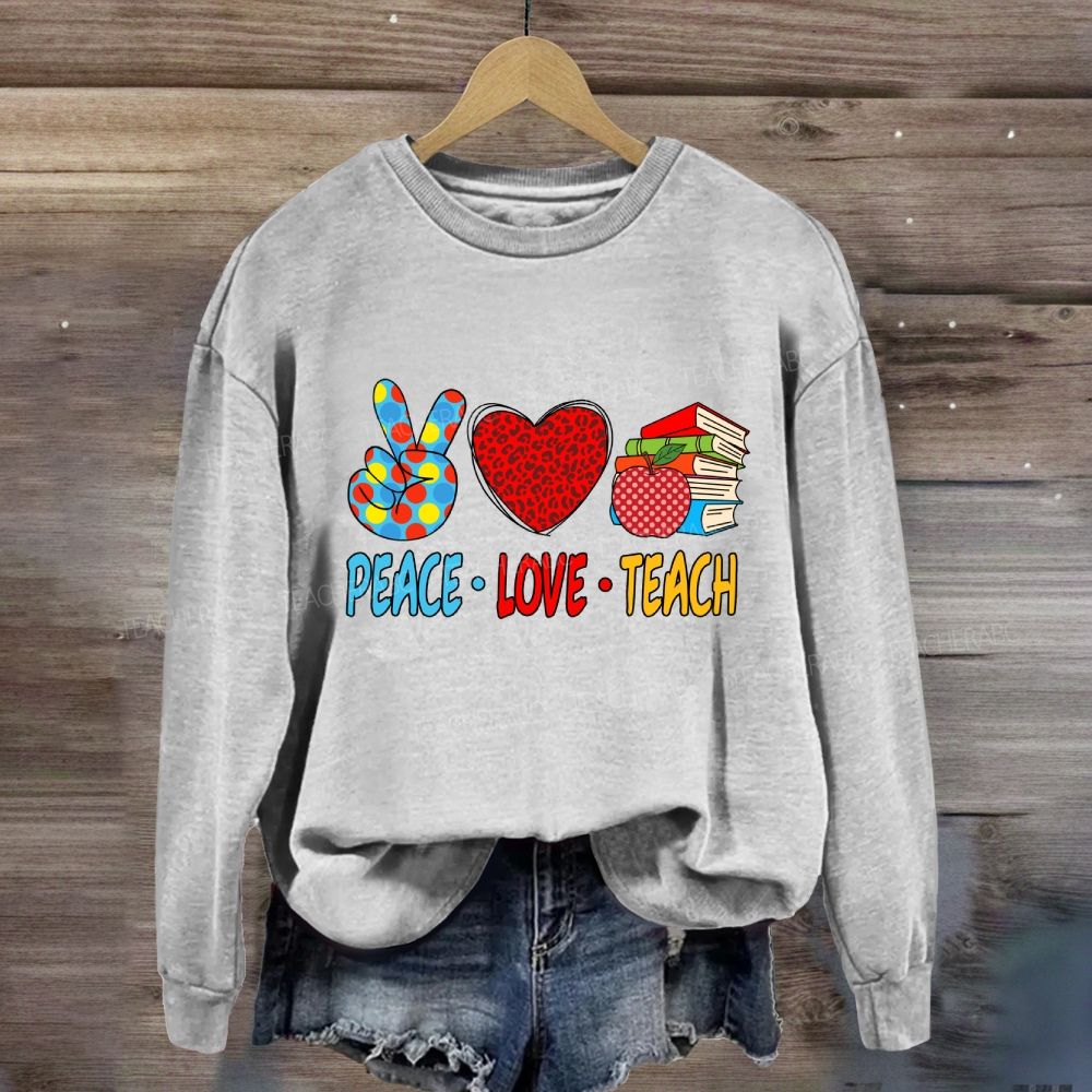 Peace Love Teach Red Leopard Heart Sweatshirt