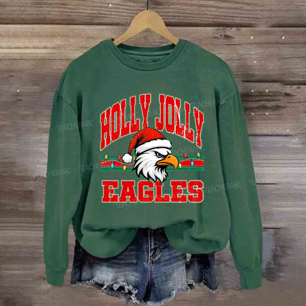 Personalized Mascot Holly Jolly Eagles Merry Christmas Sweatshirt
