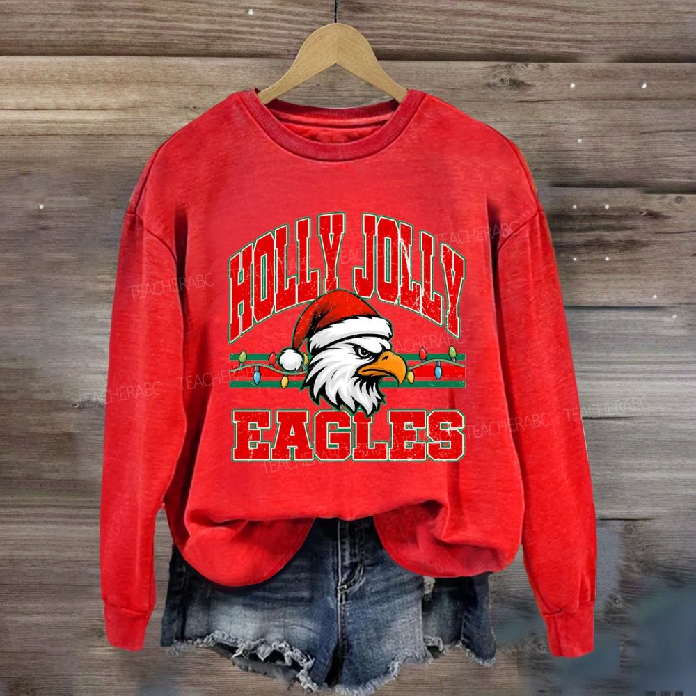 Personalized Mascot Holly Jolly Eagles Merry Christmas Sweatshirt