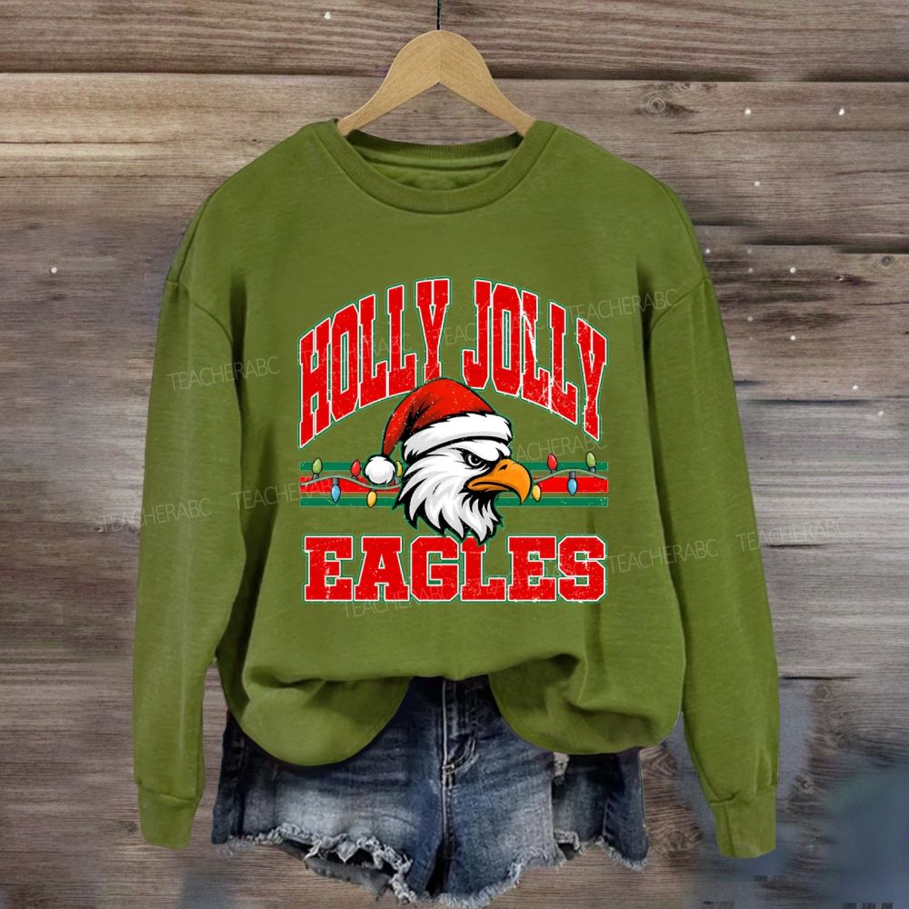 Personalized Mascot Holly Jolly Eagles Merry Christmas Sweatshirt