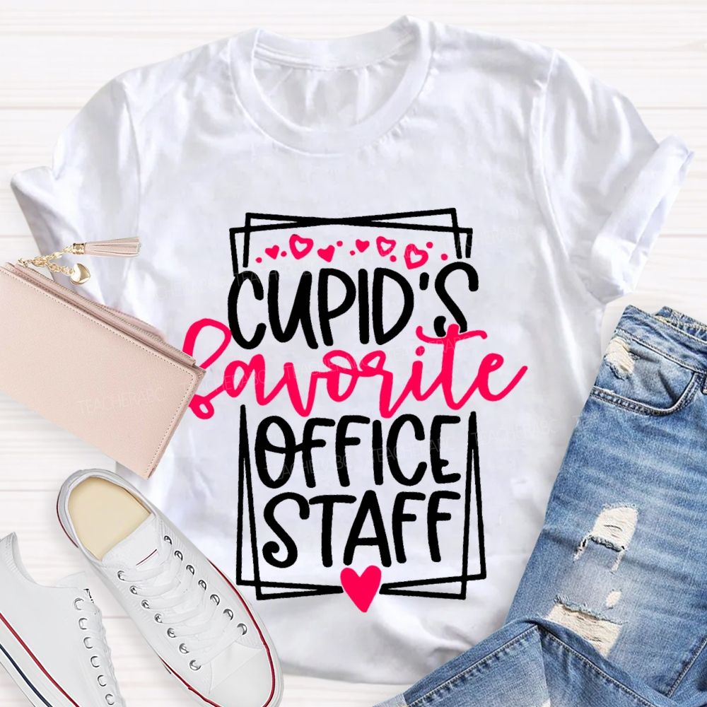Cupid'S Favorite Office Staff Heart Print T-shirt