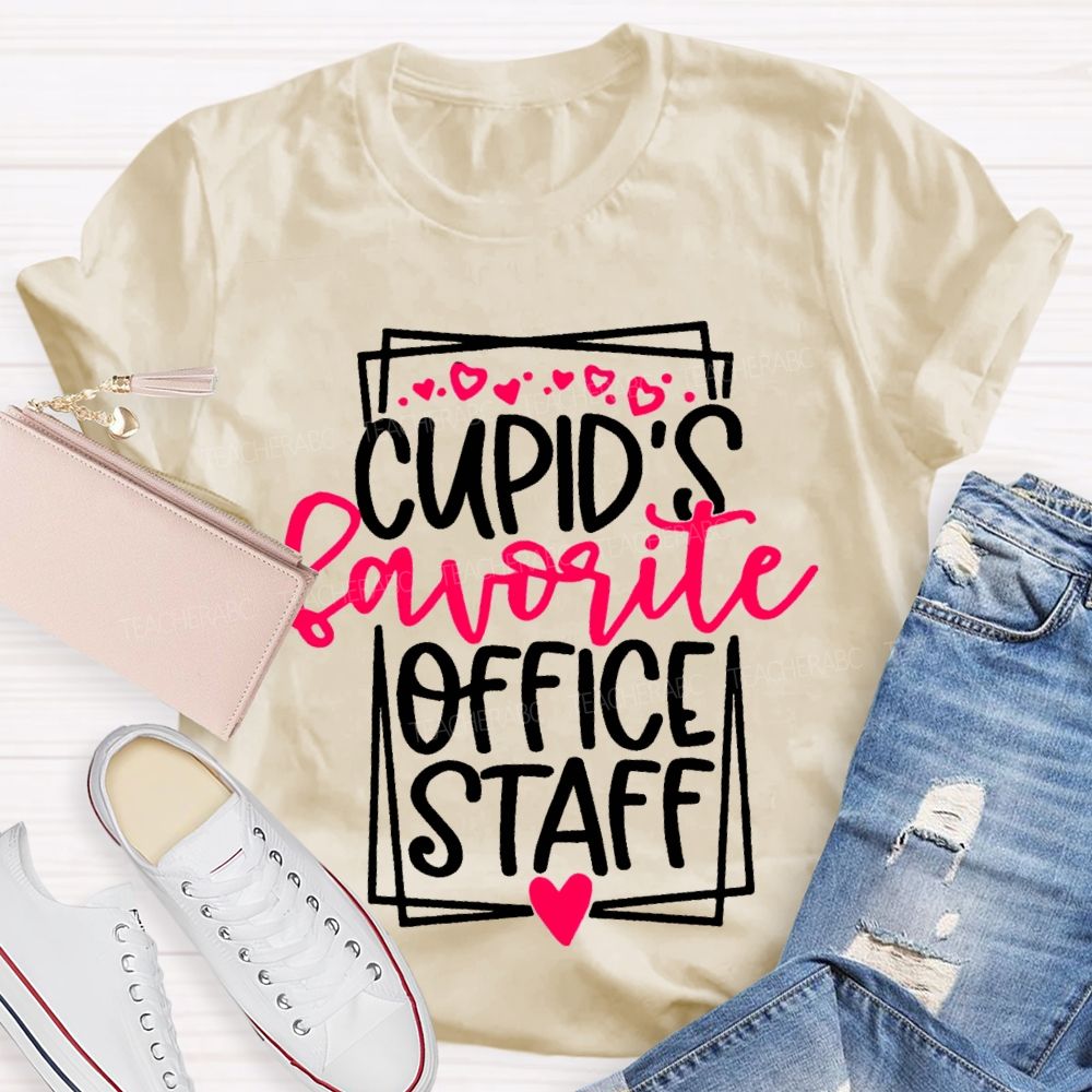 Cupid'S Favorite Office Staff Heart Print T-shirt