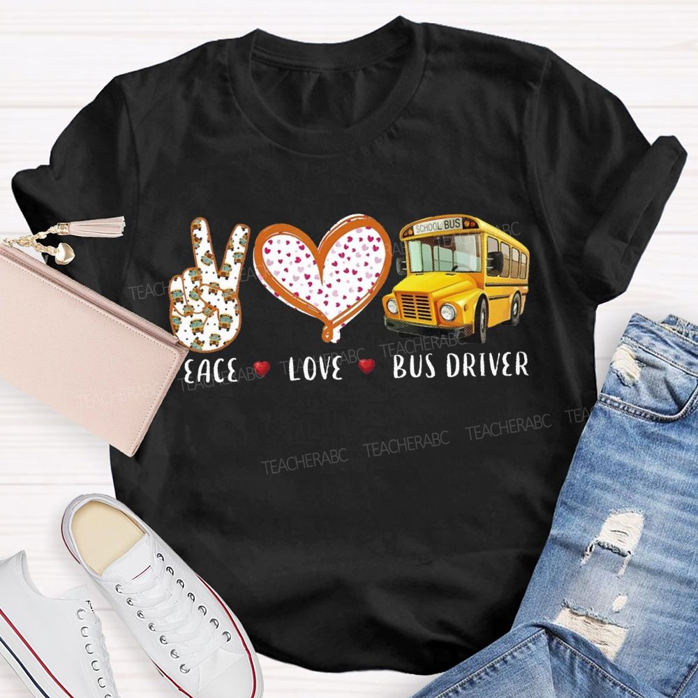 Peace Love School Bus Polka Dot Heart Print T-shirt